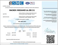 Certificate ISO 14001 Backer